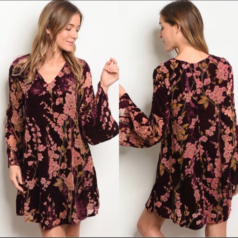 Velvet burnout floral print dress - Picture 1 of 2